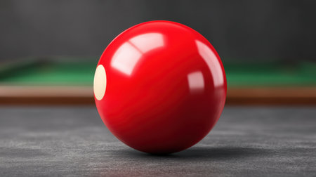A vibrant red billiard ball stands out against a softly blurred background, making it an ideal representation of sport, leisure, and competitive gaming artistry.の素材