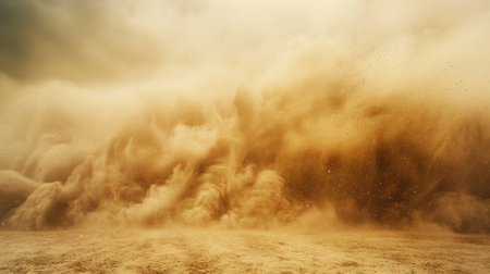Sandstorm-like dust cloud rising, desert scene with dynamic particle movement, creating a realistic effect of flying dirt and soilの素材