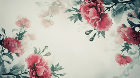 A beautiful background of painted carnations, with space for text in the center or cornersの素材