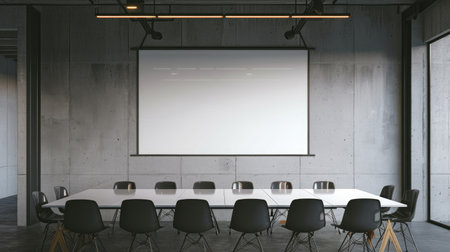 A blank whiteboard in a meeting room, perfect for inserting custom business messages or diagramsの素材