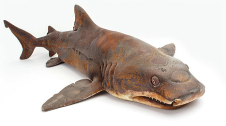An image of a nurse shark resting, with its textured skin and unique features clearly visible against a white backgroundの素材