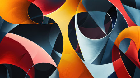 Innovative abstract background with curved, overlapping geometric forms in bold, contrasting colorsの素材