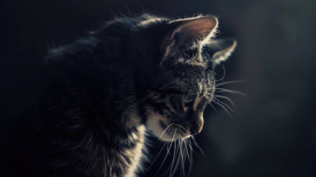 A mournful kitty sits alone, whiskers drooping with sorrow.の素材