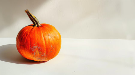 A bright orange pumpkin with shadows on a white background, highlighting its texture and shape.の素材