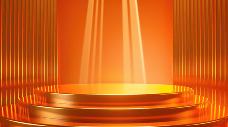 Elegant orange podium with shimmering gold lines, suitable for showcasing the best awards or premium product displays. Vector illustrationの素材