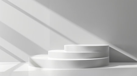 Modern white base with minimalist design, ideal for showcasing prestigious awards or luxury products. Vector imagesの素材