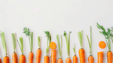 A group of carrots cut in half, revealing their fresh insides on a clean white background.の素材