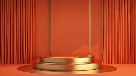 Modern orange podium featuring elegant gold detailing, suitable for showcasing high-value awards or products. Vector illustrationの素材