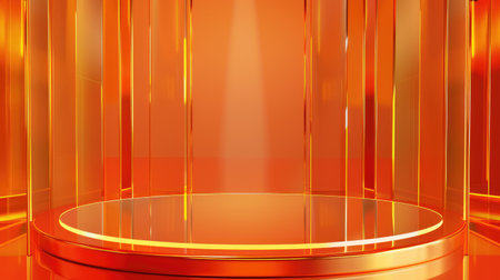 Chic orange podium adorned with elegant gold lines, perfect for highlighting the best awards or high-end products. Vector illustrationの素材