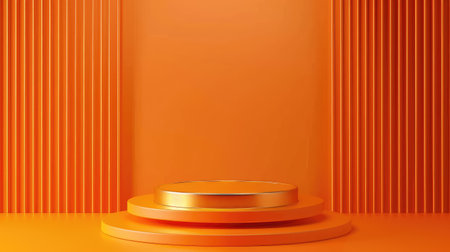 High-end orange podium with gold detailing, perfect for presenting top awards or high-quality products. Vector illustrationの素材