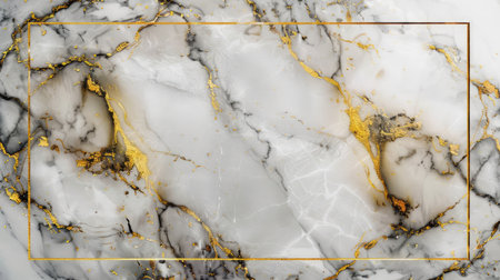 Refined white marble texture with a bright gold border, ample middle space for text or graphics, ideal for luxurious presentation templatesの素材