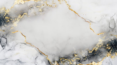 Refined white marble texture with a bright gold border, ample middle space for text or graphics, ideal for luxurious presentation templatesの素材