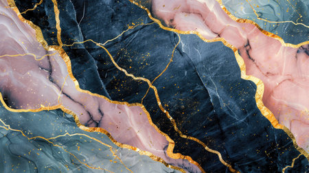 Multi-colored marble texture background with seamless gold inlay and defined lines, creating a sophisticated repeating patternの素材