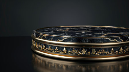 High-end black marble base adorned with a delicate golden border pattern, ideal for highlighting top awards or high-quality product displays. Vector imagesの素材
