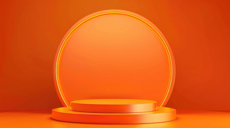 Stylish orange podium adorned with gold accents, ideal for displaying top awards or premium products. Vector illustrationの素材
