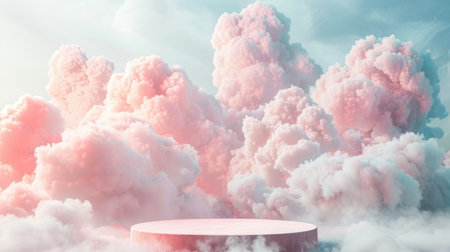 Dreamy cloud background podium with soft pastel colors, creating an abstract stage for product displays. Light and minimalistic design with a touch of elegance.の素材