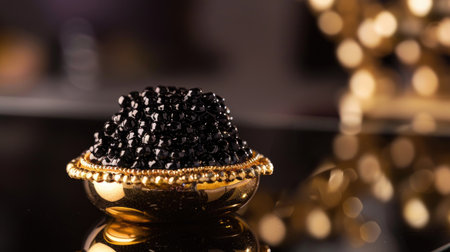 Elevate your dining experience: Indulge in the opulence of black caviar atop a luxurious base, a culinary masterpiece."の素材