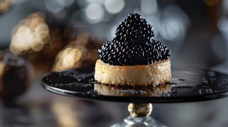 Savor luxury: Black caviar delicately presented on an indulgent base, a feast for the eyes and palate.の素材