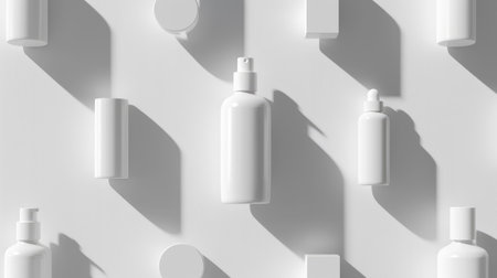 Explore the essence of modern skincare: Blank beauty product bottles on white, minimalist design, ready for your brand's identity.の素材