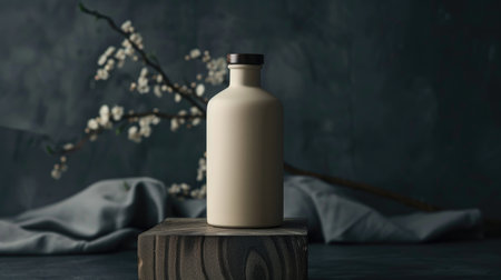 Radiate confidence: Beige tonal cream bottle with a dark backdrop, epitomizing the blend of beauty and boldness.の素材