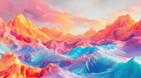 Colorful 3D landscape with diverse terrains and elevations, leaving room for text in the center of the imageの素材