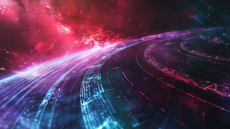 Progressive abstract backdrop illustrating the principles of the future world, featuring space for text in the upper rightの素材