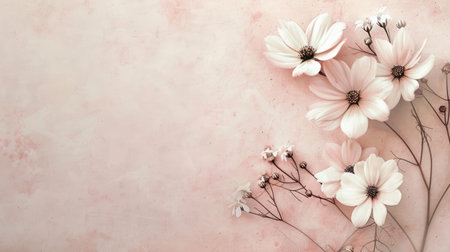 Delicate flower artwork on a pastel background, providing ample room on the left side for textの素材