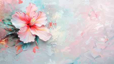 Background with a beautiful flower painting in pastel colors, leaving ample space in the center for text.の素材