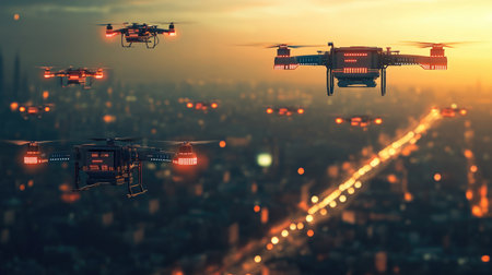 A digital dashboard tracking the status of a fleet of delivery drones in real-time.の素材