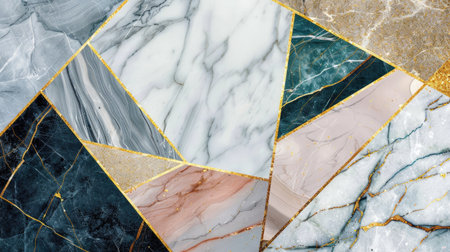 Multi-colored marble texture background with seamless gold inlay and defined lines, creating a sophisticated repeating patternの素材