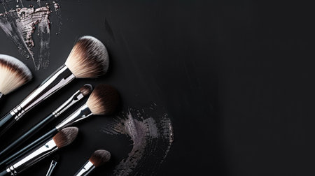 Artistry at its finest: Professional makeup brushes on black, a banner tailored for the beauty industry, ready for your brandingの素材