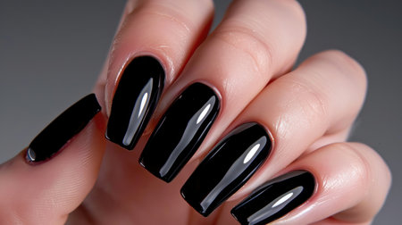 Redefined elegance: Minimalist yet striking nail art on a glossy black base, a symbol of modern sophistication.の素材