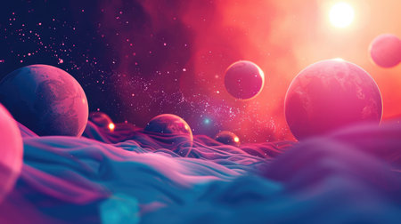 Progressive abstract backdrop illustrating the principles of the future world, featuring space for text in the upper rightの素材