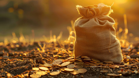 Overflowing coin bag, representing financial abundance and successの素材