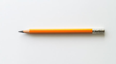 Minimalist image of a pencil sharpened to the eraser, horizontal on a white background, symbolizing dedication and persistence.の素材