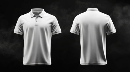 Mockup of a plain white Polo Jersey, showcasing front and back views, with a black smoky background for dramatic effect.の素材
