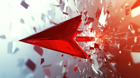 A powerful red arrow shattering a glass ceiling, symbolizing triumph, achievement, and breaking barriers in a 3D render.の素材