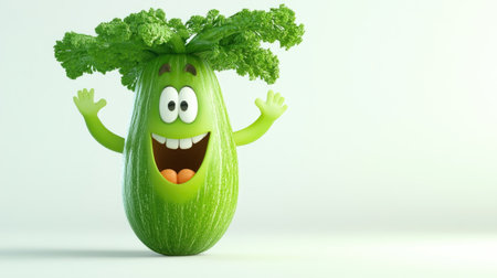 One energetic cartoon vegetable, smiling and excited, ready to brighten up the day with its fun, cheerful demeanorの素材