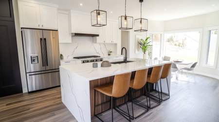 Functional and stylish modern kitchen in a new home, featuring a sleek design and high-end finishes.の素材