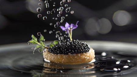 Savor luxury: Black caviar delicately presented on an indulgent base, a feast for the eyes and palate.の素材