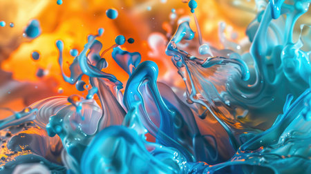Discover the symphony of colors: Vibrant blue and orange liquids merge in a captivating display of digital artistry."の素材