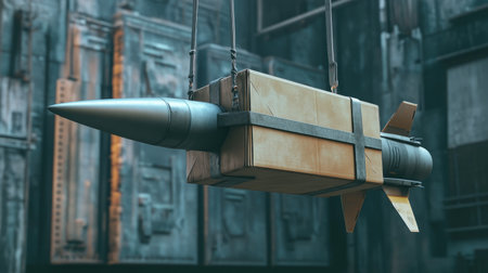 A parcel box attached to a missile, symbolizing the concept of accelerated progression and rapid delivery.の素材