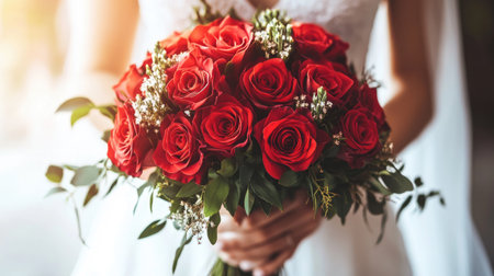 A bouquet of roses held by a bride, symbolizing love and new beginnings.の素材