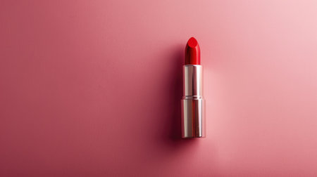 Embrace your allure: Red lipstick stick on a charming pink background, an embodiment of timeless femininity."の素材