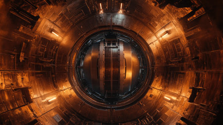 The core of a nuclear reactor encased in metal, showcasing the immense power contained within a secure environment.の素材