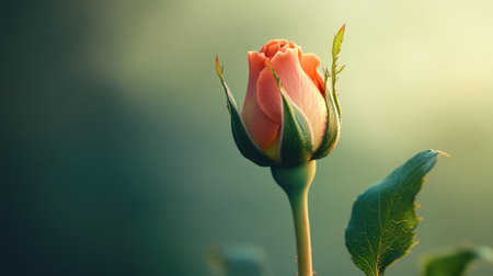 A single rosebud just beginning to open, symbolizing new beginnings and the promise of beauty.の素材
