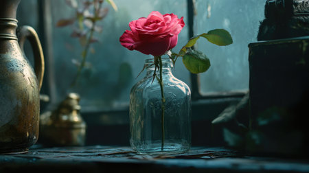 A rose in a glass jar, symbolizing preservation and timeless beauty.の素材