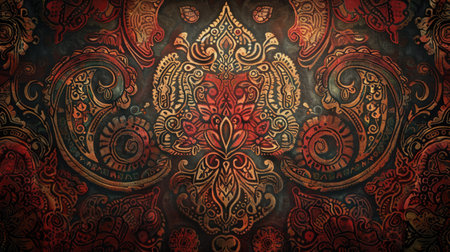 Bohemian background featuring detailed paisley patterns in rich, earthy tones, creating a warm and inviting atmosphereの素材