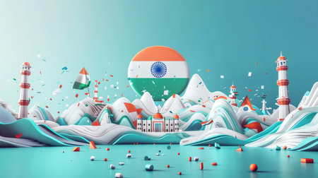 Creative depiction of Reliance Industries' achievements and milestones with Indian flag motifs, celebrating India Reliance Day.の素材