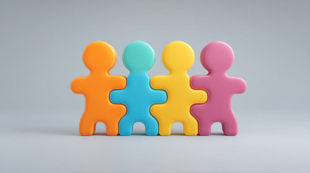 A set of colorful toy figures stands together in a playful formation, perfect for children's rooms and educational spaces, inspiring creativity and joy in young minds.の素材